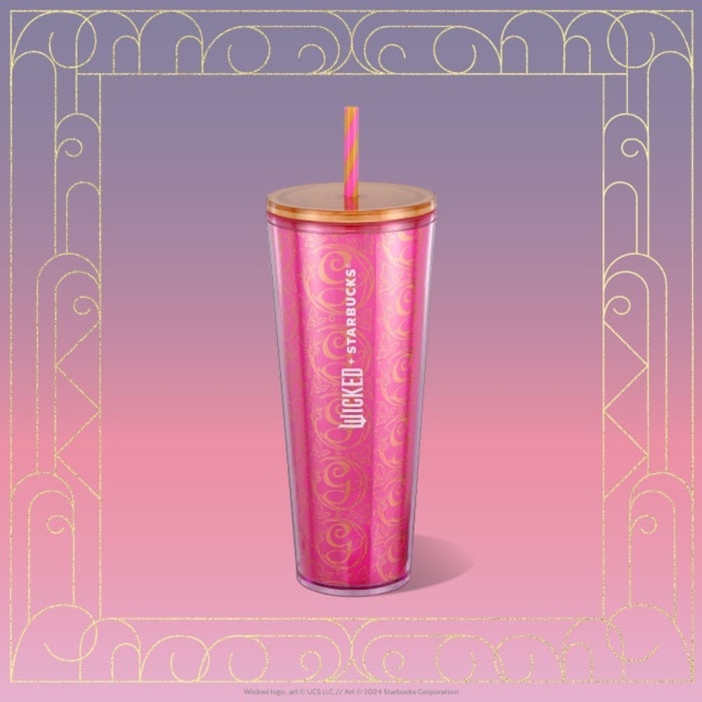 Starbucks x Wicked Glinda Pink Glitter Cold Cup 24oz Limited Edition NWT